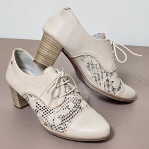 Pikolinos Oxfords Sz 7 (37) Cream Leather Block Heel Shoes Cottagecore Academia